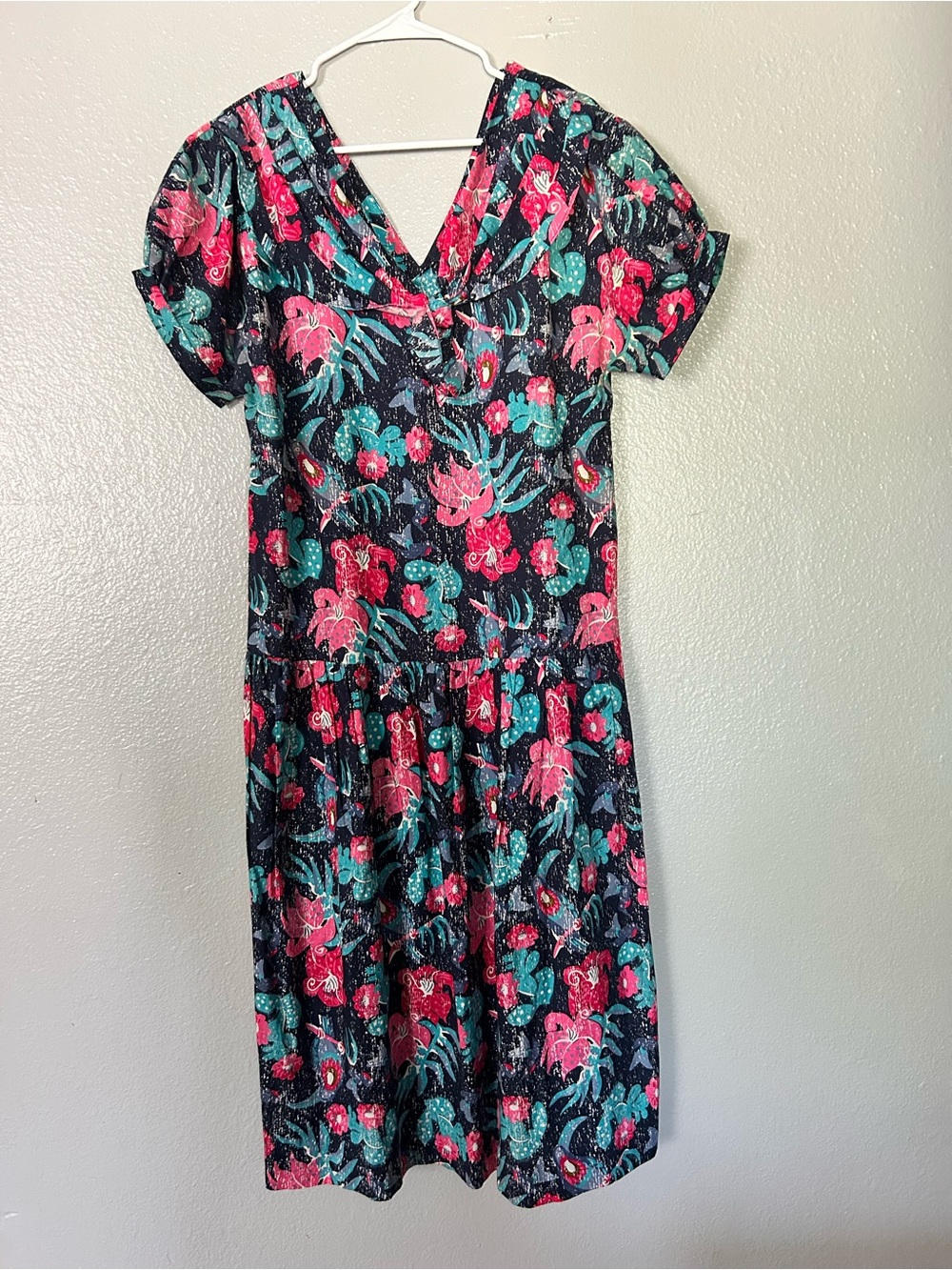 Vintage 80s Laura Ashley Sailor Collar Fruit Floral Drop Waist Midi Dress USA 10